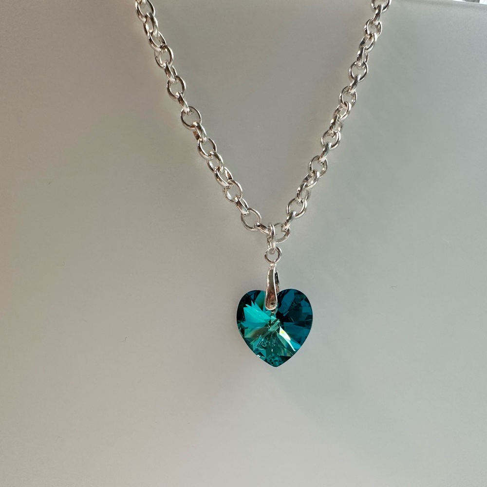 Bermuda Blue Crystal Heart Necklace - Picture 3 of 5